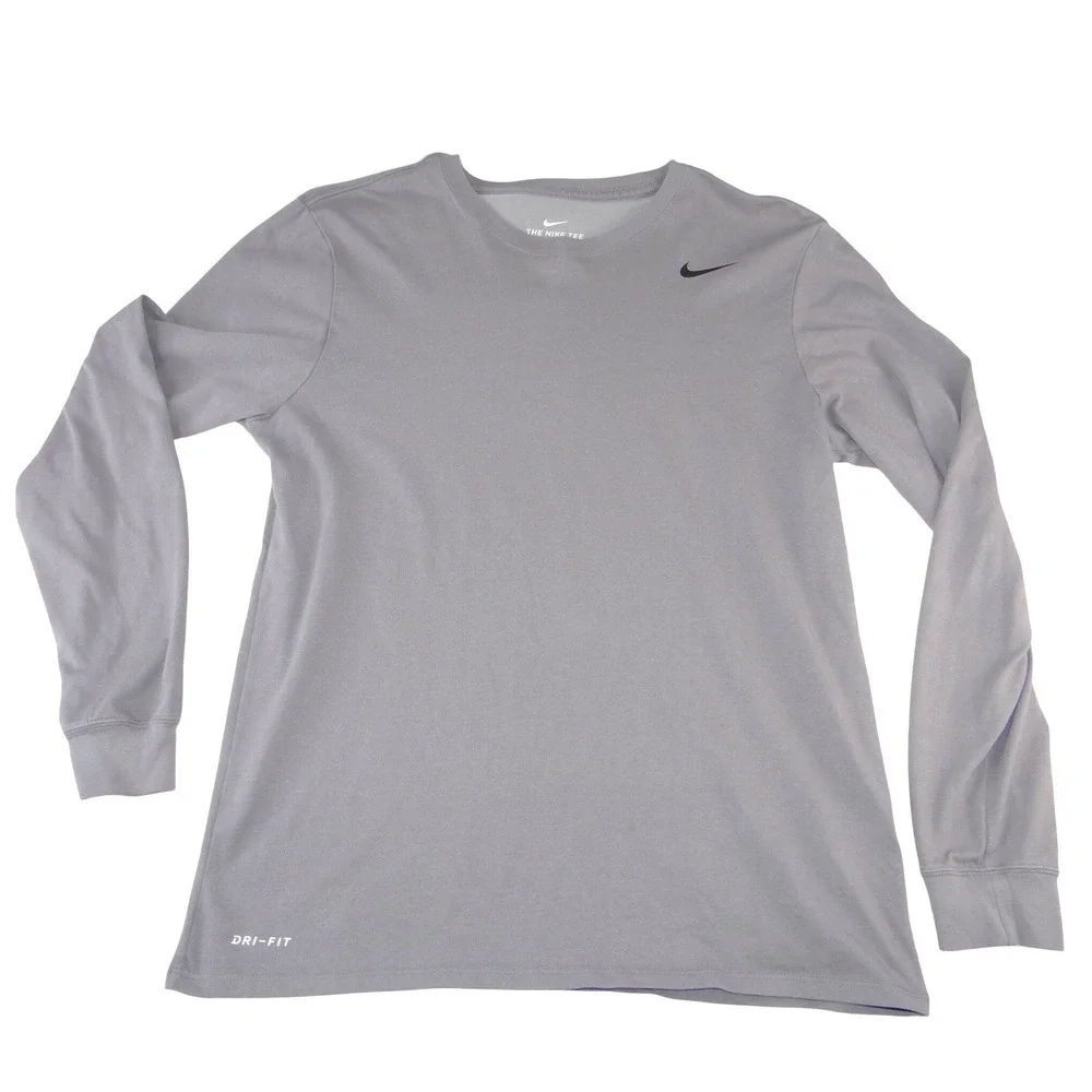 Nike Dri-FIT‎ Mens Long Sleeve Training Shirt Grey Athletic Cut Large